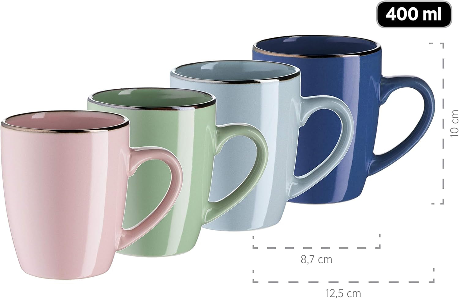 MÄSER 931870 Metallstomme, Modernt servisset för 4 personer med mässingsfärgat ram, 16-delat kombinationsset med coupéformer utan ram, Flerfärgad, Stengods, Pastel'n'Blue
