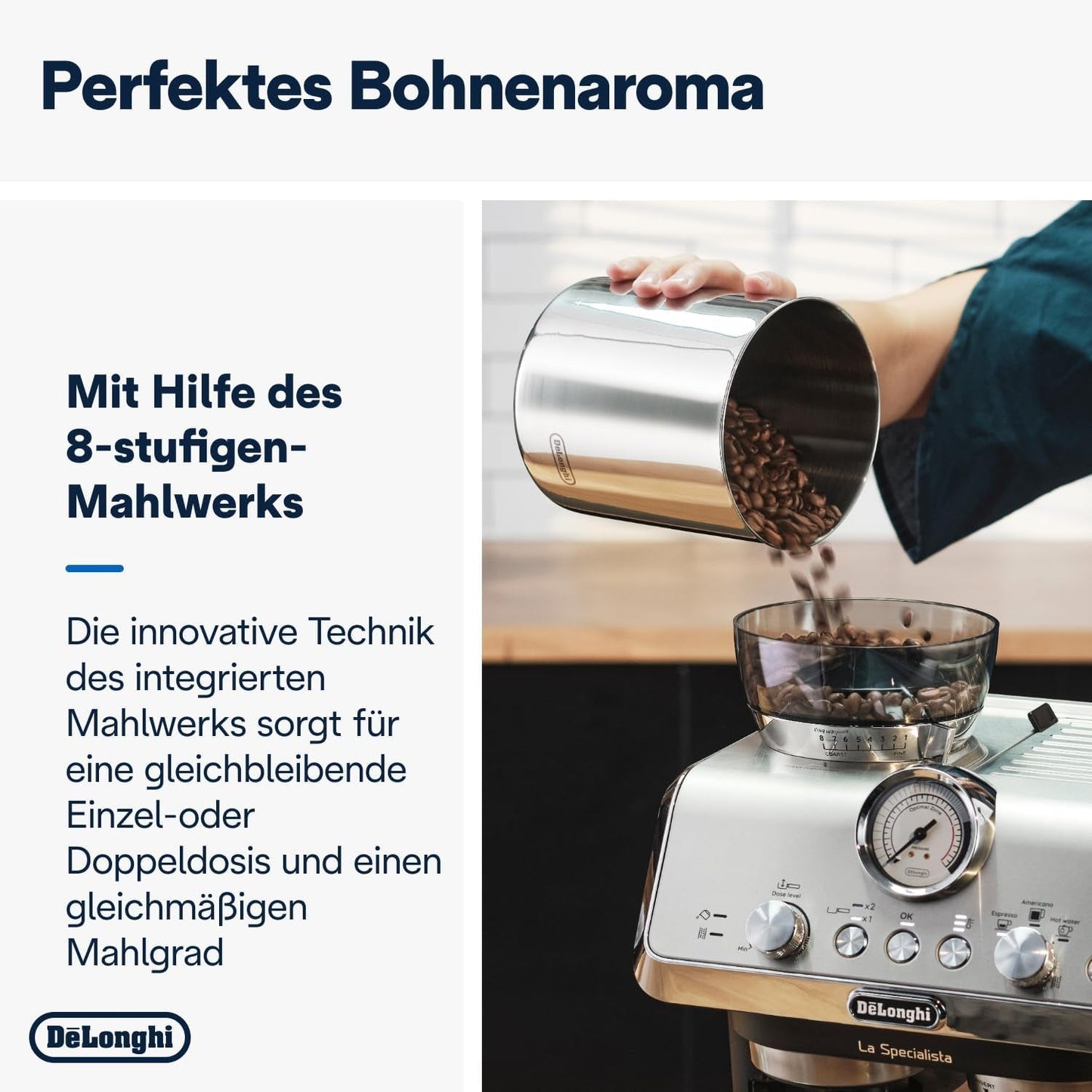 De'Longhi La Specialista Arte EC9155.MB portafilter espressomaskin med kvarn, 8 malinställningar, 15 bar tryck, 3 temperaturinställningar, mjölkskummare, 1550W, 1,7L tank, rostfritt stål/svart, inklusive barista kit