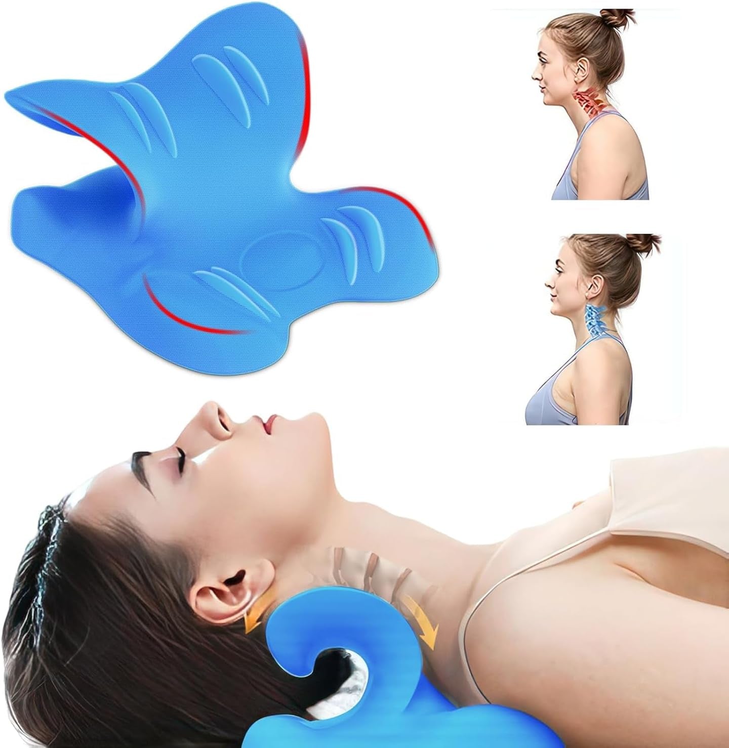 Neck Stretcher 2.0, Cloudy Neck Lefaya Neck Stretcher Ortopediskt test Vinnare Neck Stretcher för att lindra nacksmärta Premium Nack Puckel Nacke Moln korrigerar hållning (blå) Cervikala ortopediska kuddar Naty Shop Standardtitel