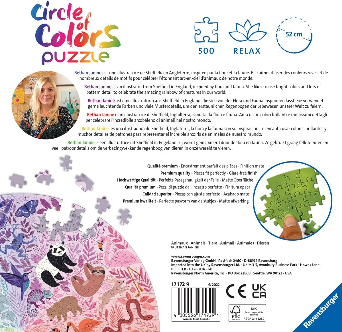 Ravensburger Pussel 17172 Cirkel av färger - Djur 500 bitar Pussel Naty Shop