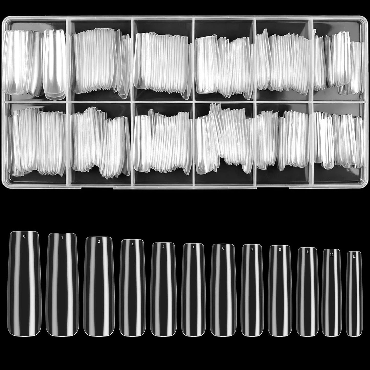 240 st genomskinliga konstgjorda naglar, lösnagelspetsar, heltäckande långa naglar, ballerinaspetsar, heltäckande franska nageltips för manikyr