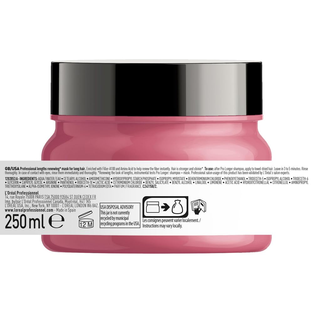 L'Oréal Professionnel hårstärkande mask för långt och tunt hår med filler A-100 och aminosyror, Series Expert, Pro Longer Mask Hair Mask Naty Shop