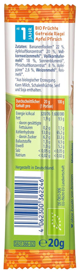 HiPP Lion Müslibars med crunchy havre och äpple och persika (24 x 20g), från 1 år, sötad endast med frukt, av bästa ekologiska kvalitet