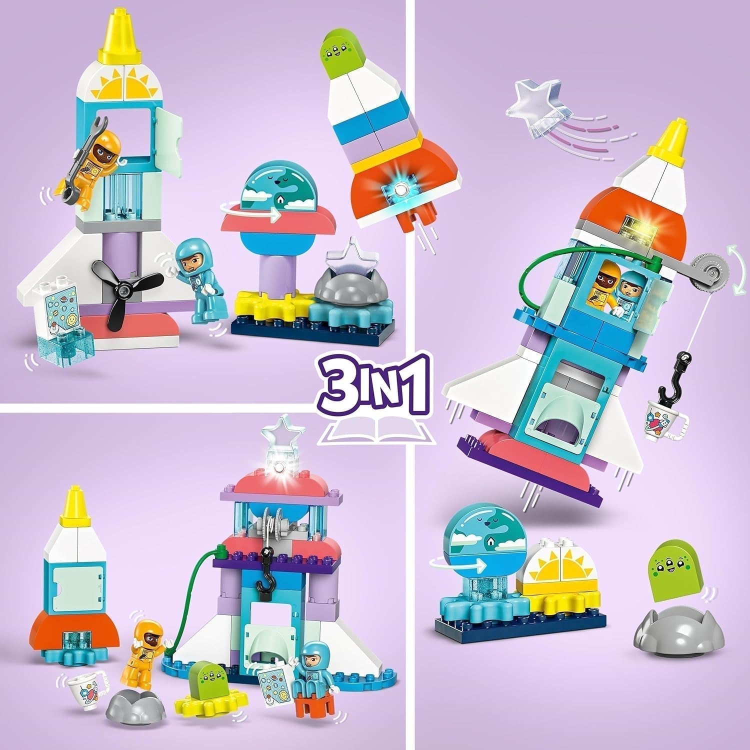 LEGO DUPLO 3-i-1 rymdfärja Massor av äventyrsrymdset Raketleksak för barn Byggnadsvetenskapsleksak Tidig utvecklingsmotorik Present för 3-åringar 10422 Byggset Beuche den LEGO-Store