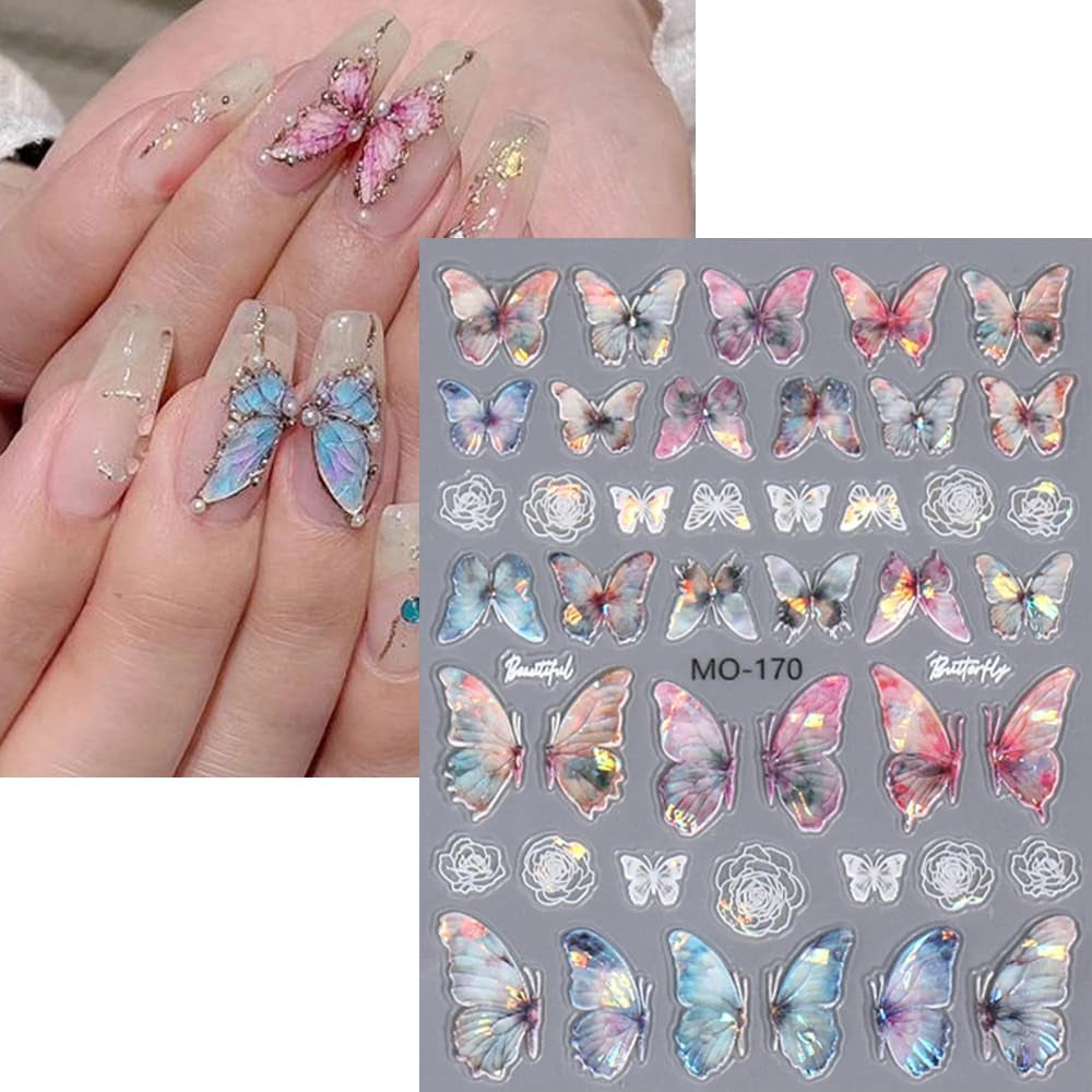5D präglade nagelklistermärken för fjärilar självhäftande fjärilar nageldekoration klistermärken aurora fjäril nagelkonst klistermärken nageltillbehör design fjärils nagel klistermärken nagelkonst klistermärken