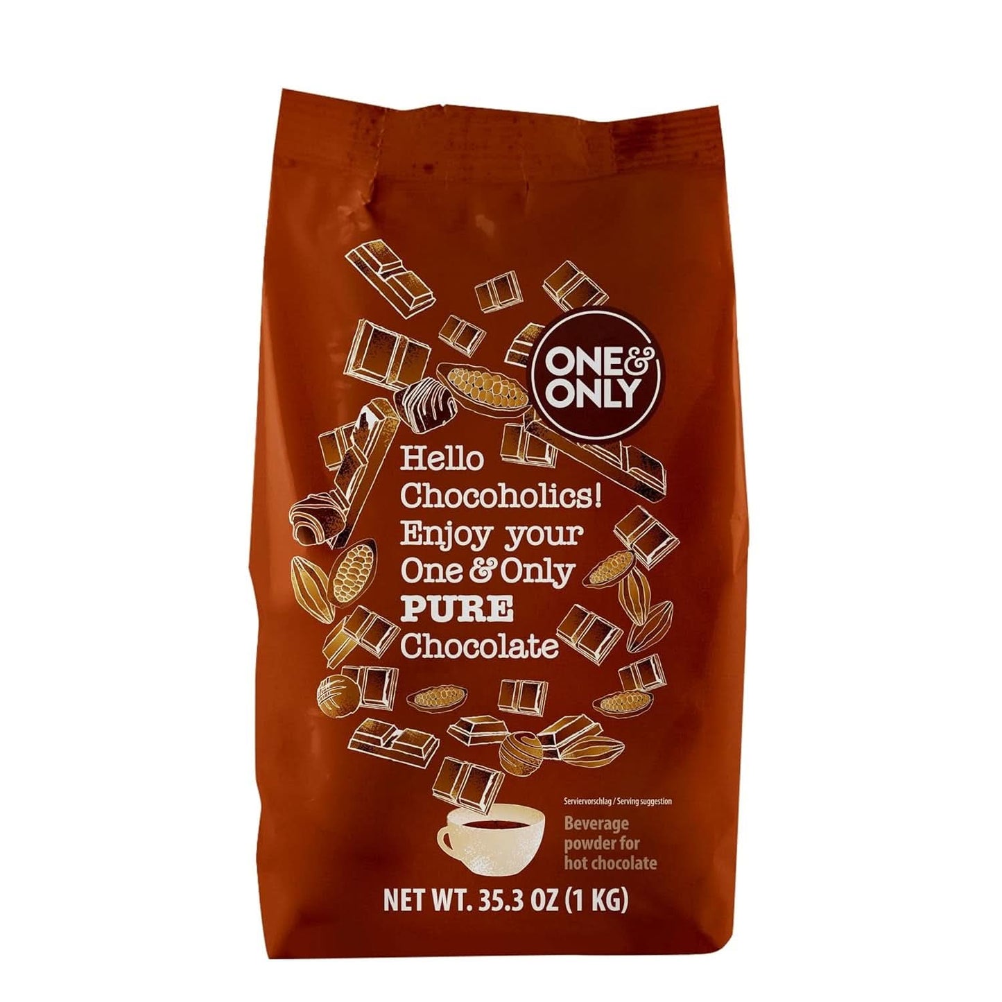 One&Only Chocolate Powder Pure 1 Kg - Högkvalitativt chokladpulver för en förstklassig drickchoklad med 32 % kakao Kakao och varm choklad Naty Shop