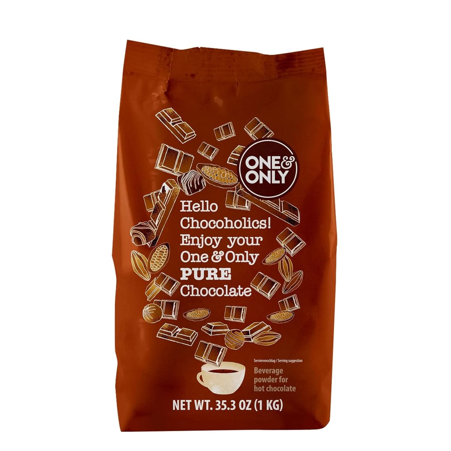 One&Only Chocolate Powder Pure 1 Kg - Högkvalitativt chokladpulver för en förstklassig drickchoklad med 32 % kakao Kakao och varm choklad Naty Shop