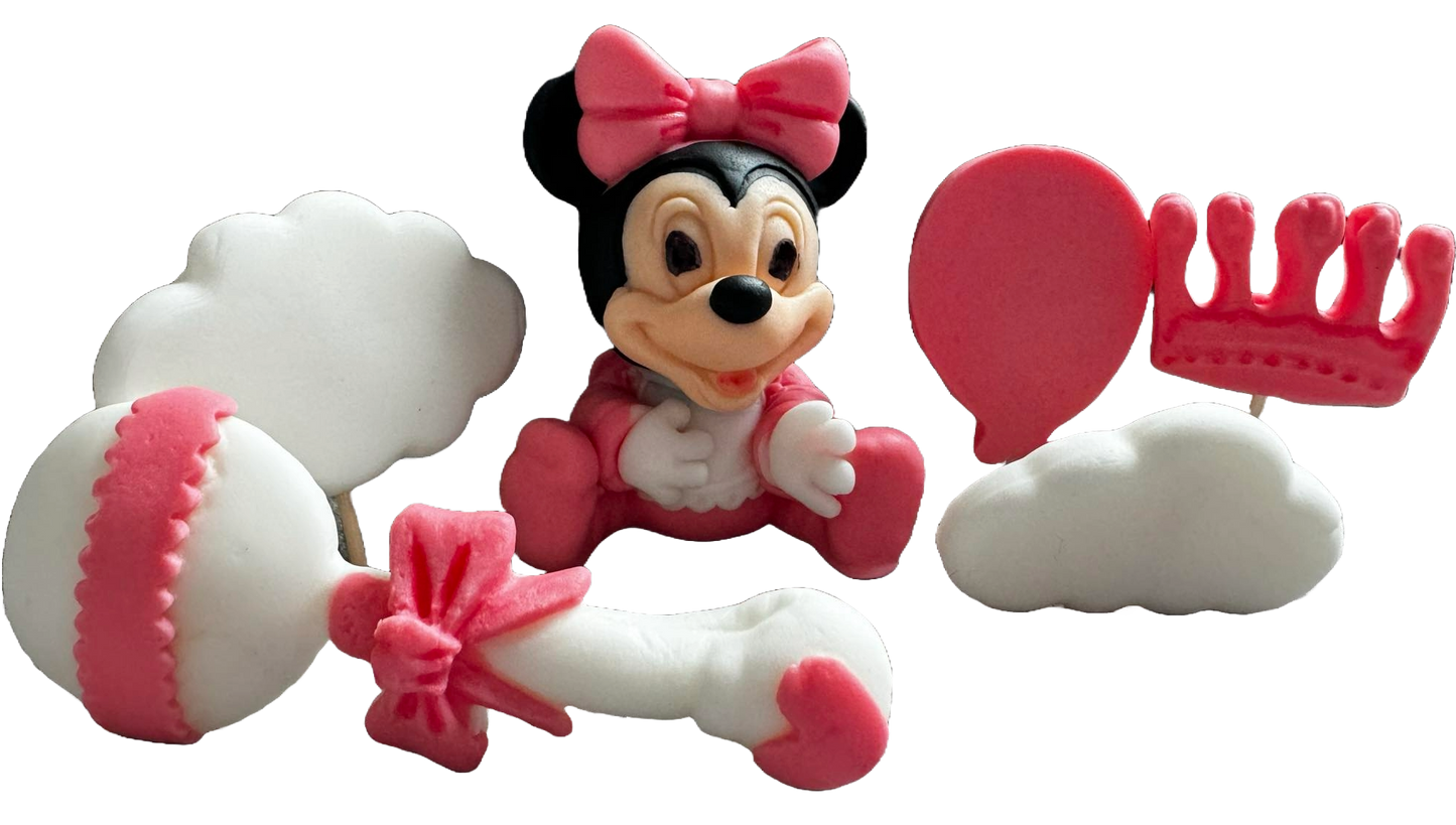 Set med 6 ätliga sockerdekorationer, Minnie Mouse Sugar Paste Decorations Naty Shop