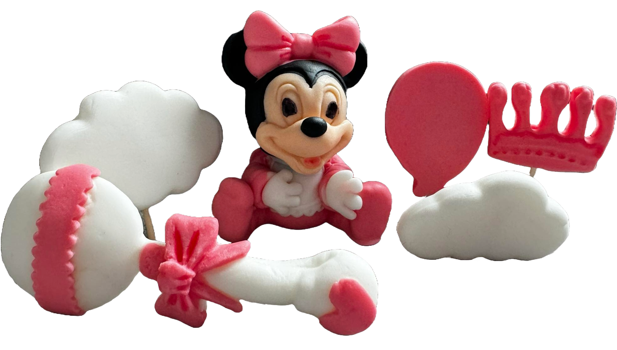 Set med 6 ätliga sockerdekorationer, Minnie Mouse Sugar Paste Decorations Naty Shop