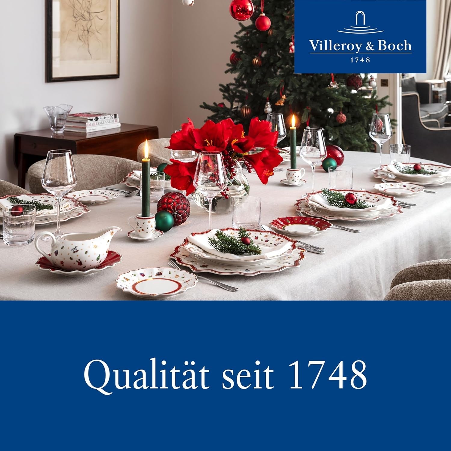 Villeroy & Boch - Toy's Delight frukostset för 2, lokdesign, 6 delar, färgglatt, jul, servisset med tallrikar, koppar och skålar till frukost, julservis, premiumporslin