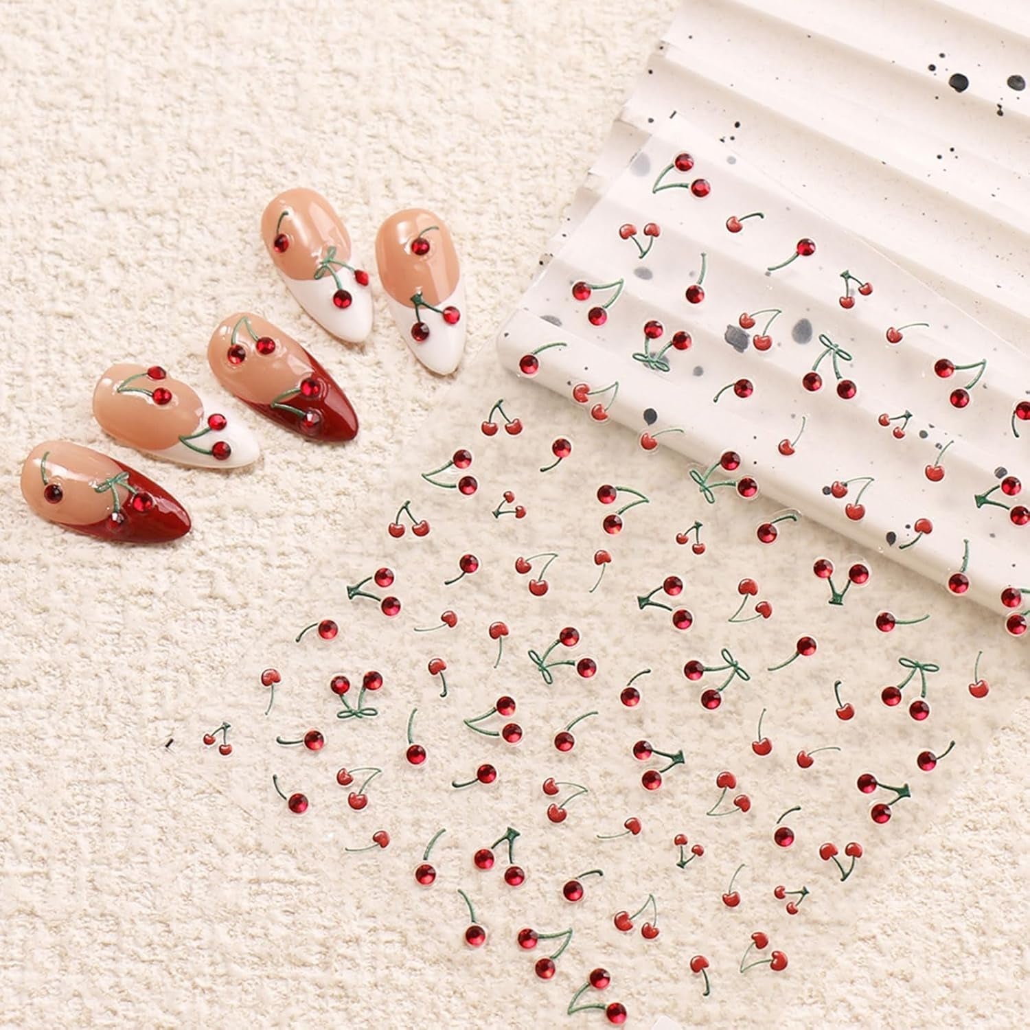 JMEOWIO 3D Nagelsticker Kirsche Nail Art Sticker Selbstklebend Nagelaufkleber 5D Stereoskopisk Dekoration Nageldesign Zubehör 1 Blatt