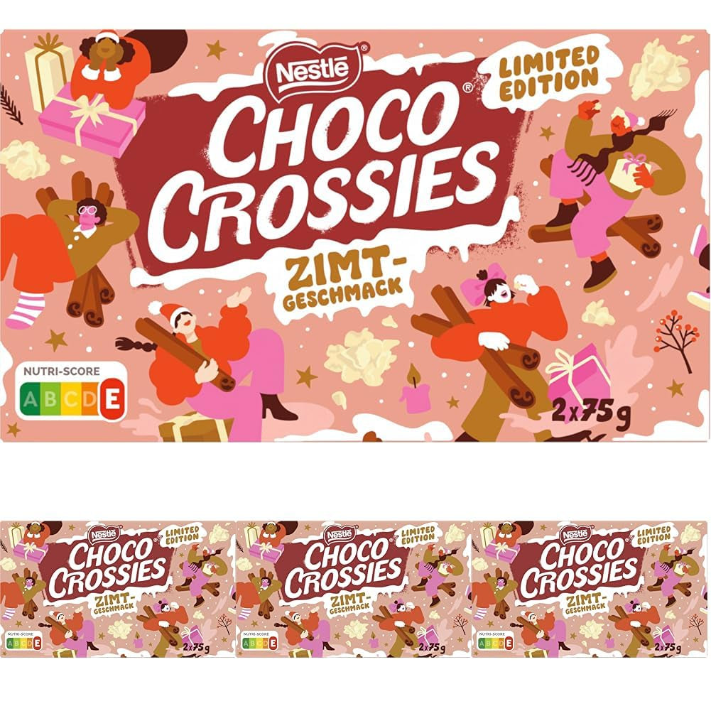 Nestlé kanel lätt krispiga flingor och krispiga mandlar täckta i en smält-i-munnen vit glasyr och kanelsmak, förpackning med 4 (2 x 75 g vardera)