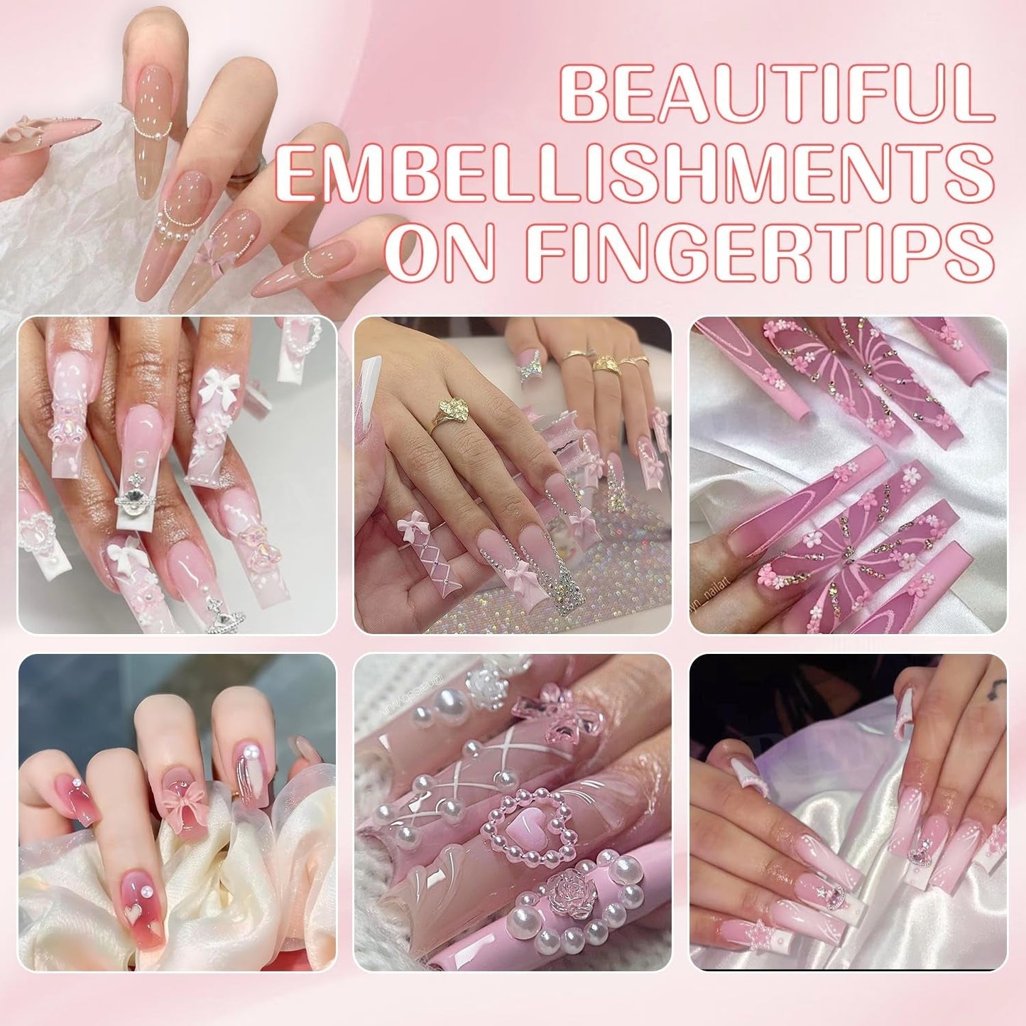 3D Nail Art-dekorationer, 1 kartong Nail Art-berlocker, Blandad stil Blomma hjärta Rosett Nail Art-berlocker, Harts Nail Art-dekorationer, För Nail Art-dekorationer, Tillbehör till DIY-hantverk