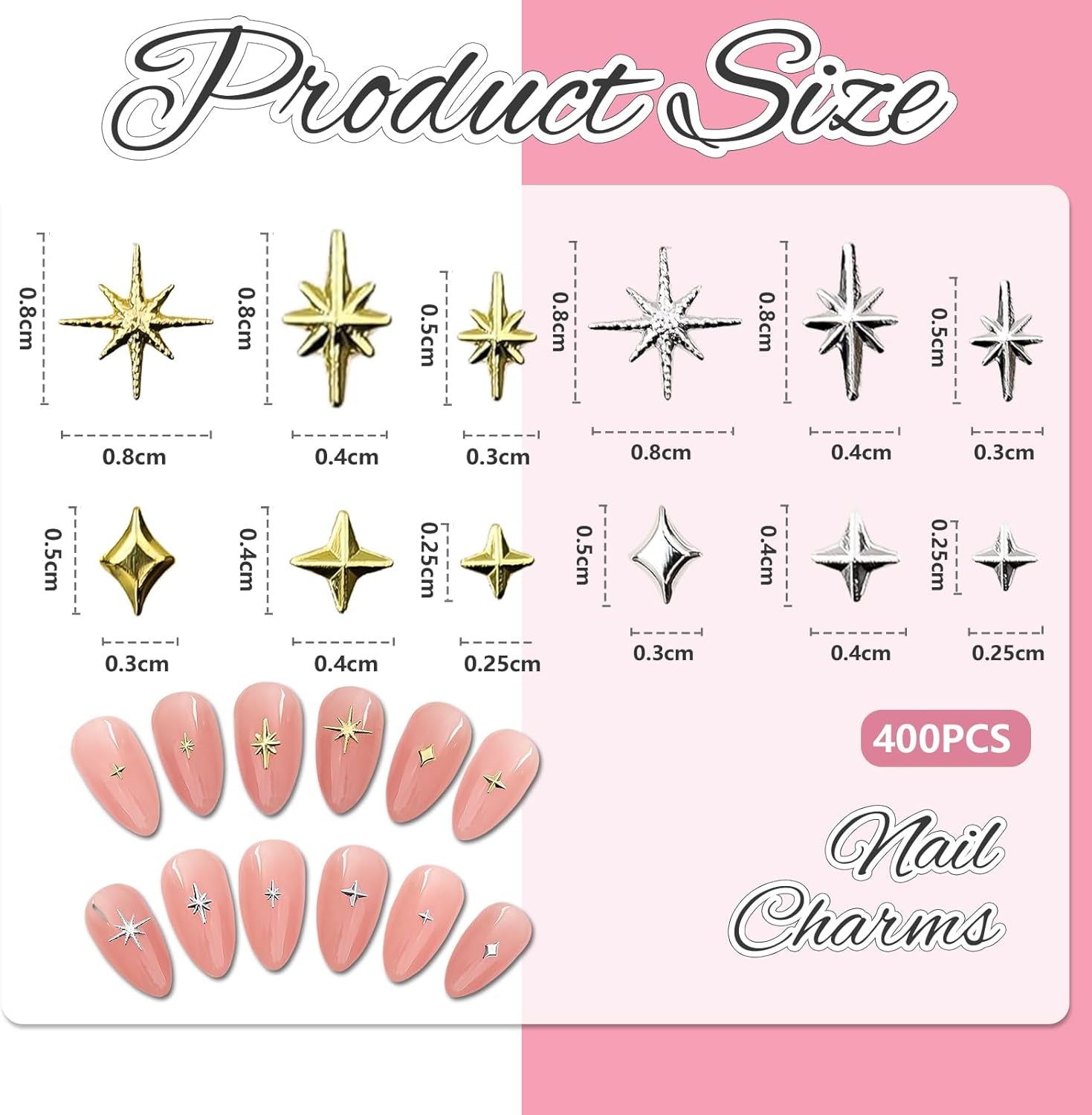 400 st Stern Nail Charms Guld Silver, Charms Nägel Zubehör, Nagel Deko, Nail Art Zubehör, Nagel Charms, Nagel Steine, Nageldesign, Charms Für Nägel