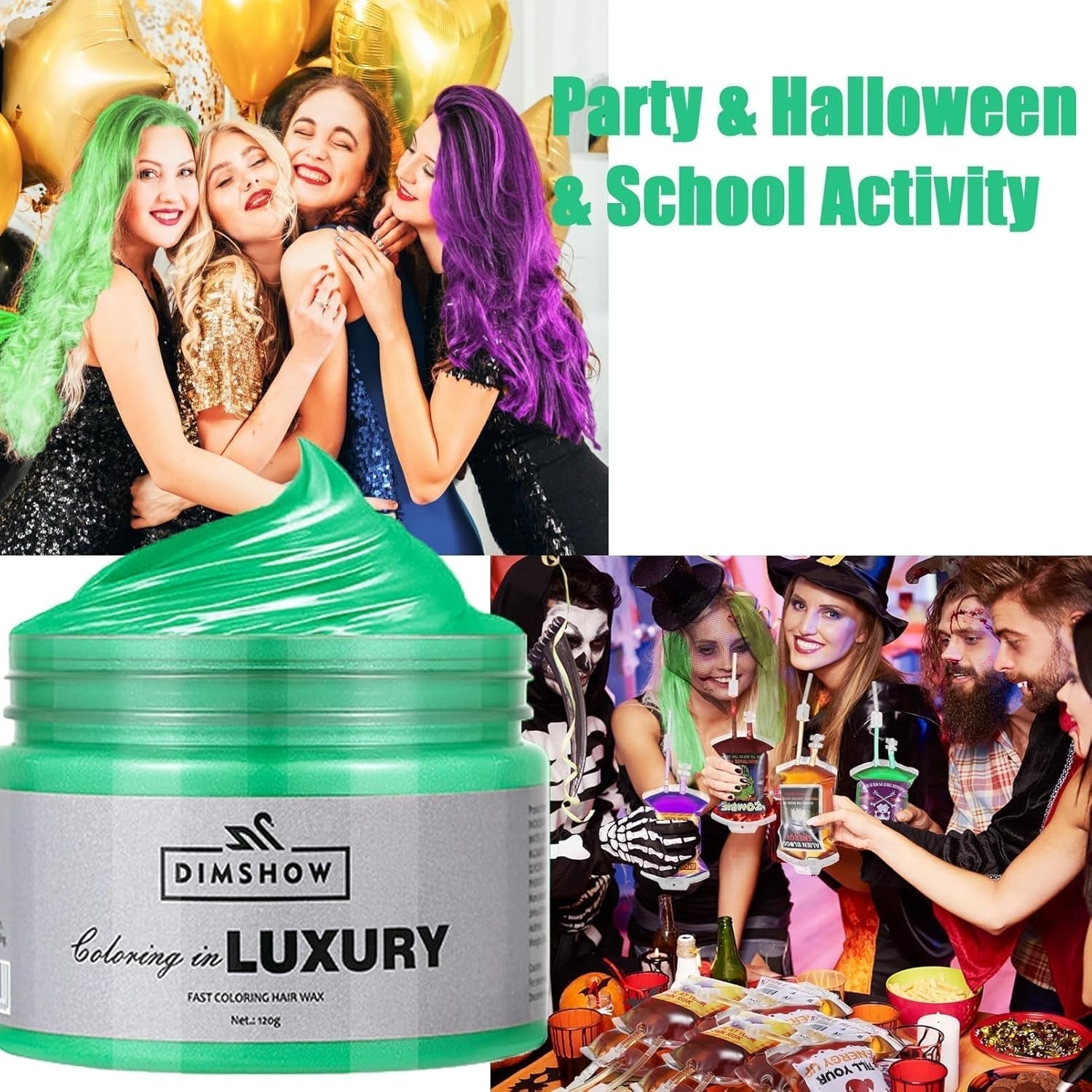 Grönt tillfälligt hårvax, galet grönt tillfälligt hårspray, tvättbar semipermanent lera, engångshårfärg, instant styling hårpasta lera, naturlig hårfärg för fester, aktiviteter och Halloween Naty Shop hårfärgning