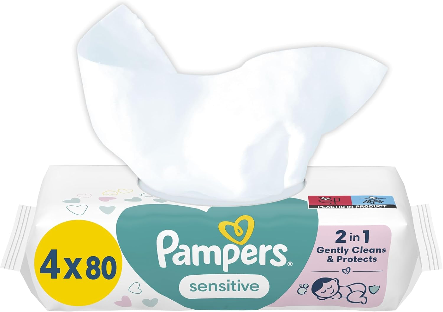 Pampers Sensitive Baby Wipes, 15 paket med 80 våtservetter, 1200 babyservetter, 2-i-1 skonsam rengöring och hudskydd