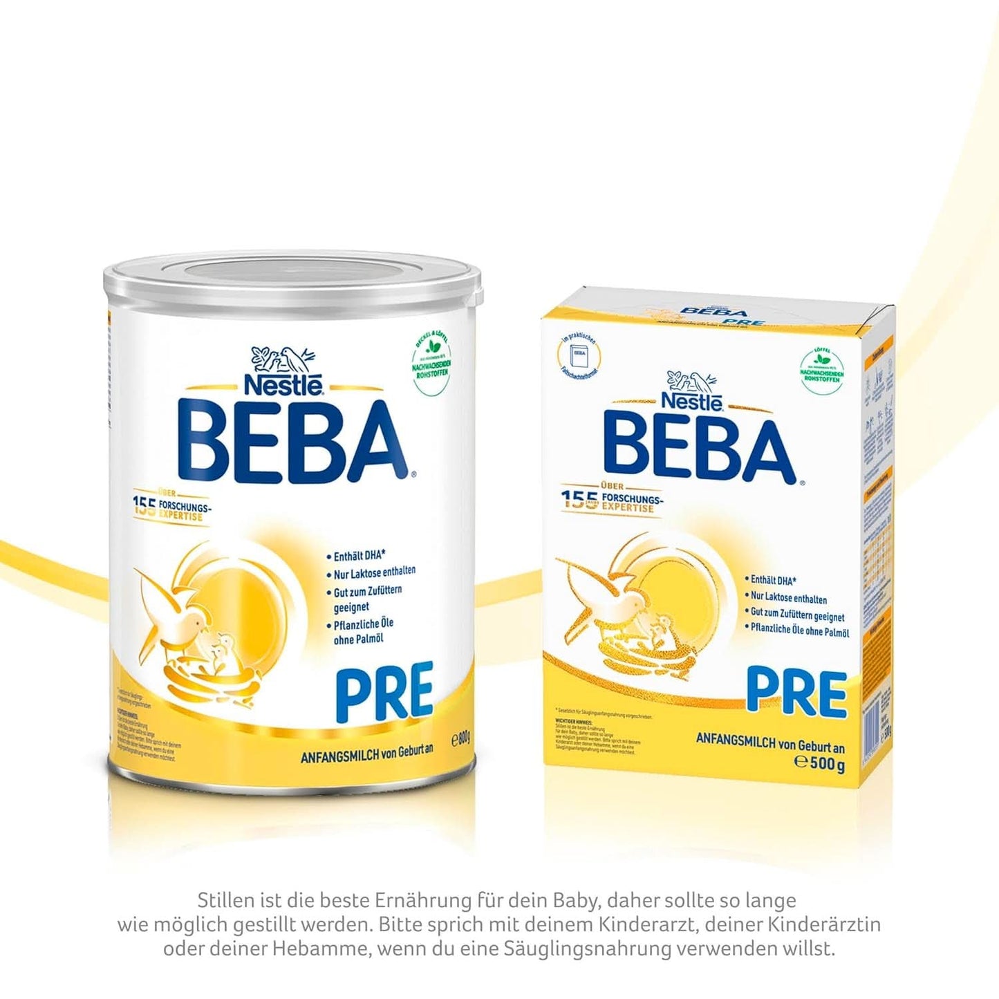 BEBA PRE Initial mjölk från födseln, barnmat med DHA, endast laktos, ingen palmolja, pack 3 (3 x 800 g) Naty Shop