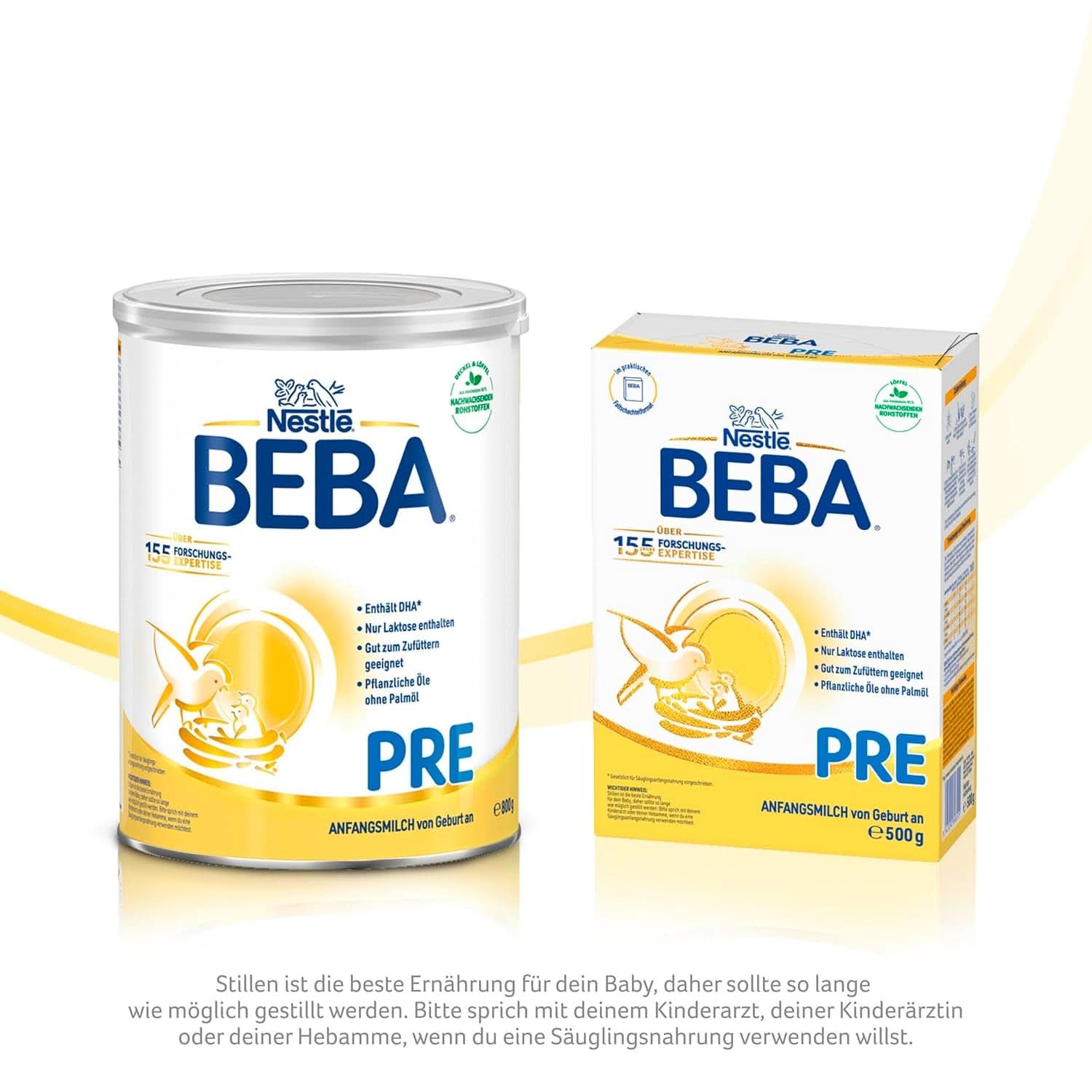 BEBA PRE Initial mjölk från födseln, barnmat med DHA, endast laktos, ingen palmolja, pack 3 (3 x 800 g) Naty Shop