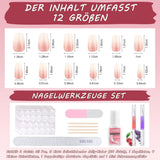 360st Gradient Ballerina False Nails Set, Rosa Vit Gradient Limmade konstgjorda naglar med 2st Nail Oil Pens, Ombre Medium Fake Nails for Women DIY