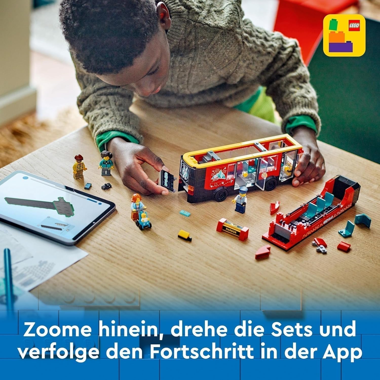 LEGO City dubbeldäckare buss, dubbeldäckare leksaksbuss, fordonsset för flickor och pojkar från 7 år, innehåller 5 figurer, inklusive en baby i en barnvagn 60407 Byggset Besuche den LEGO-Store
