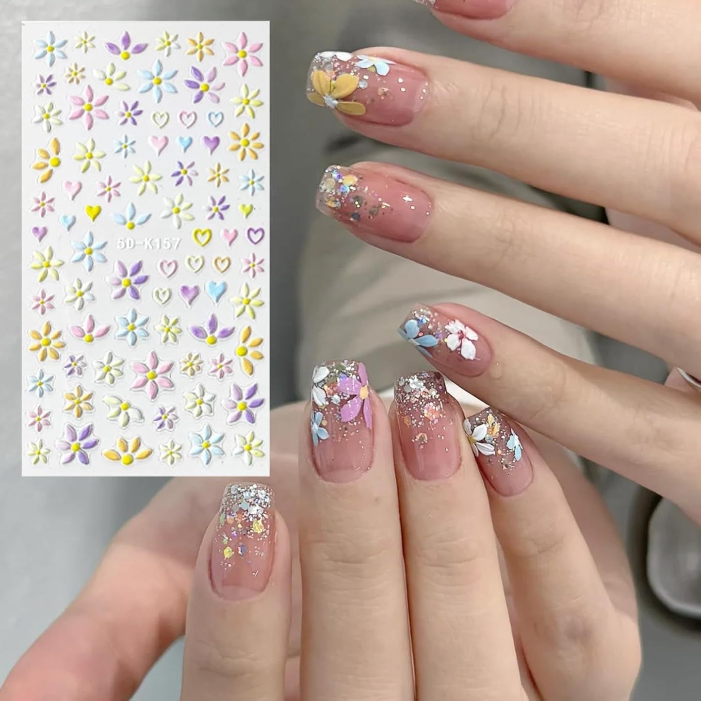 Nagelsticker Set Für Einzigartiges Nageldesign, 4 Blatt Frühlingsthemen Nail Art Zubehör, Perfekt Für 3D Gel Nägel Och UV Gel Strips
