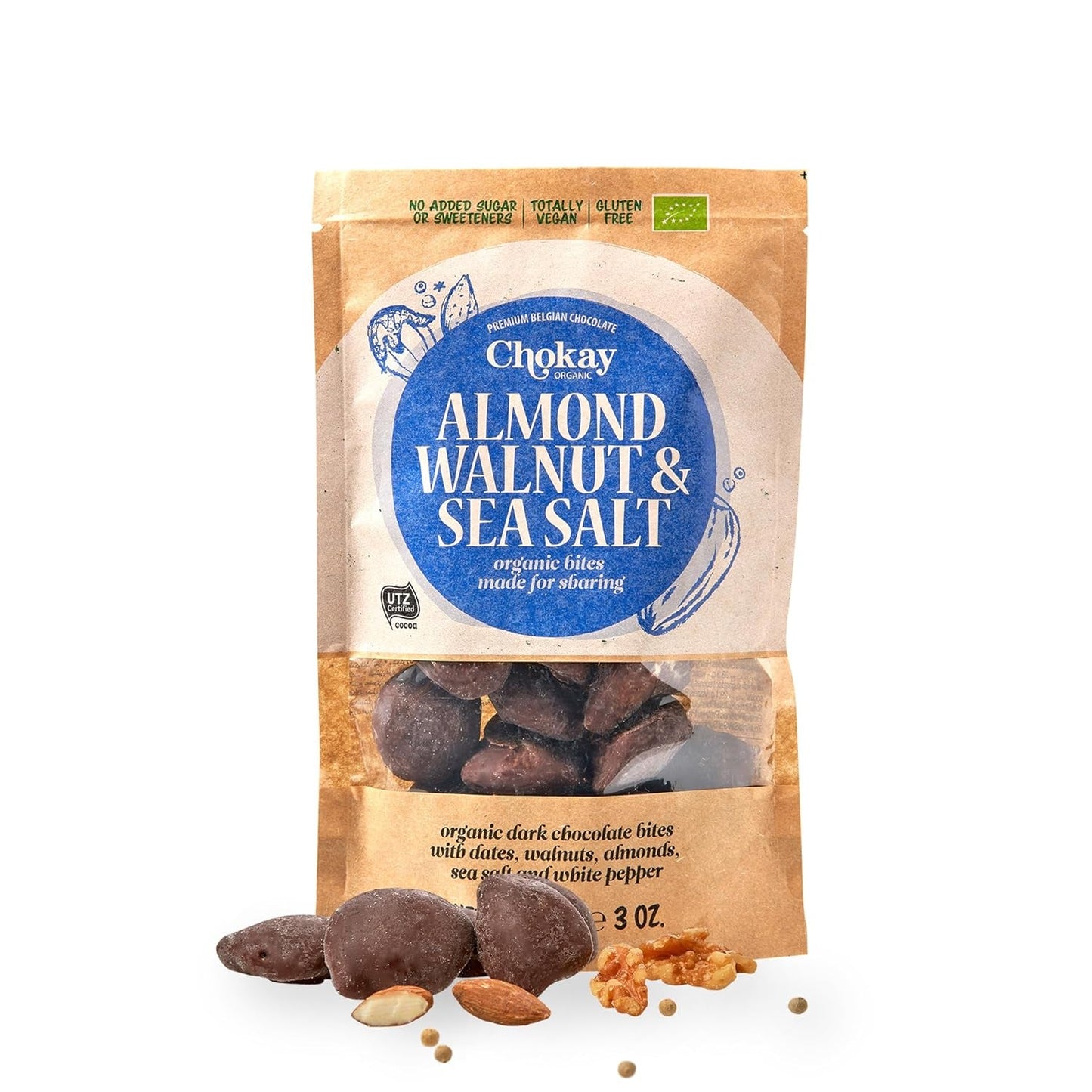 Organic Bites - Kanelmandel och mörk belgisk chokladmandel / Inget tillsatt socker, inga sötningsmedel / Vegan och Fair Trade / 1 x 85g