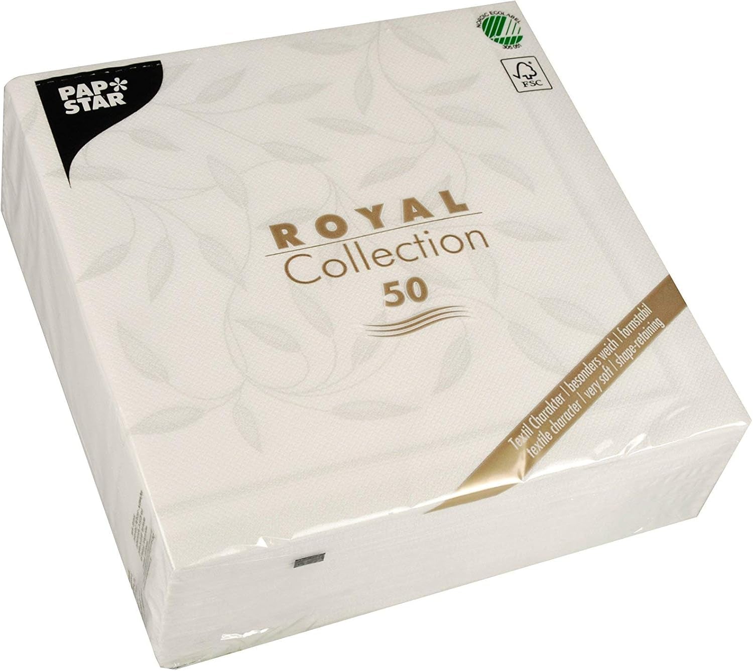 Papstar, 50 servetter "ROYAL Collection" 1/4-faldig 40 Cm X 40 Cm Vit "New Mediterranean", #11652