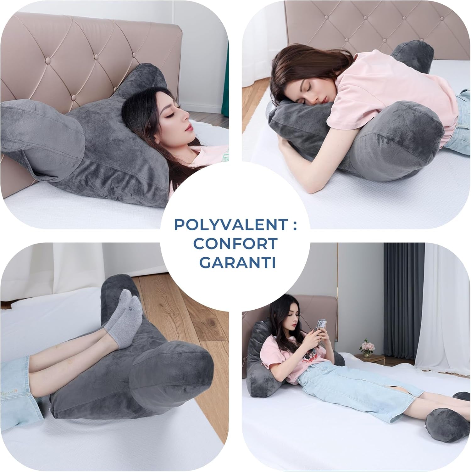 INFANZIA ergonomisk läskudde med armstöd, memory foam ryggstöd, grå, M