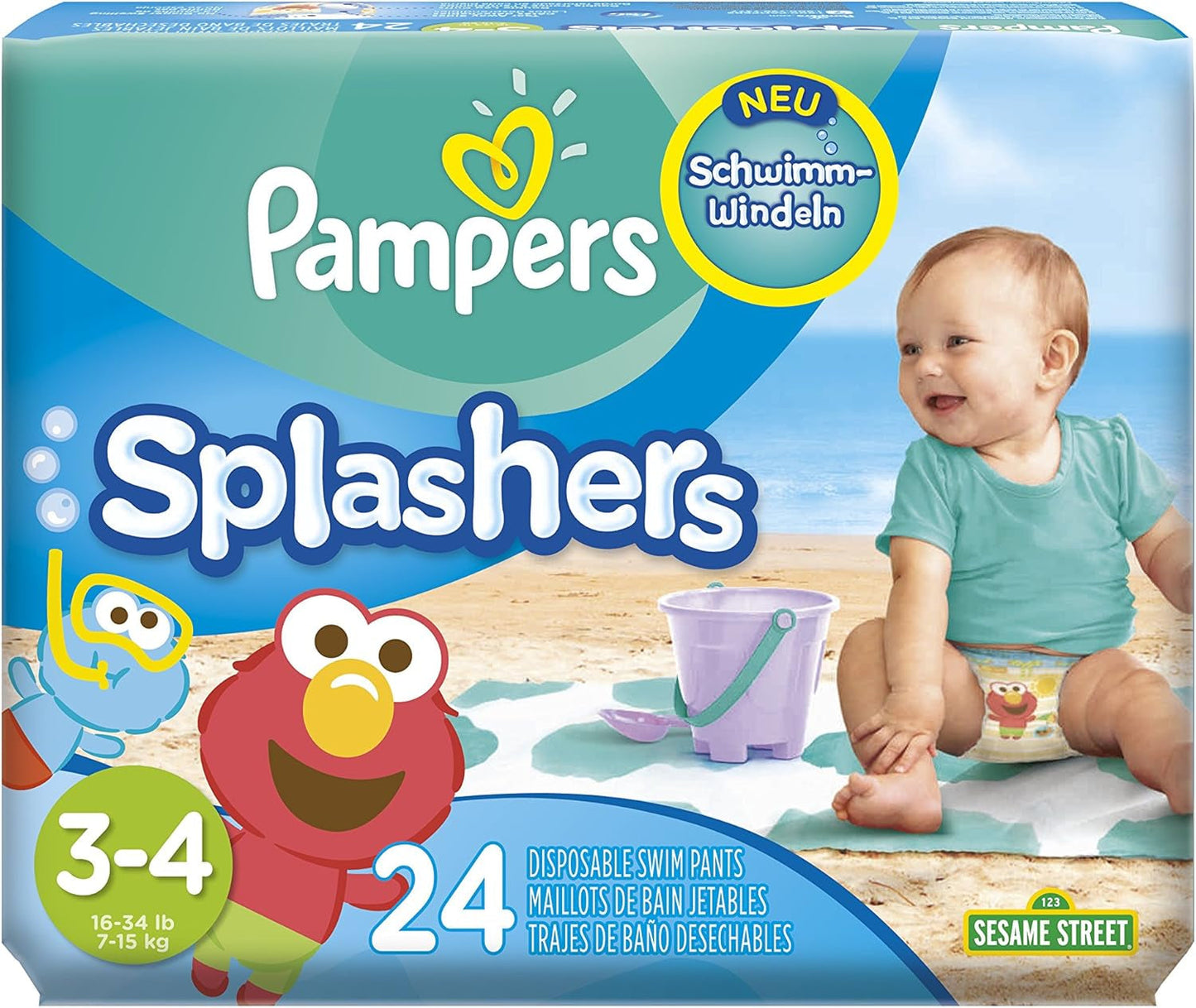 Pampers Splashers Baby Shark Limited Edition engångsbadblöjor 4-5, 11, 9 kg-15 kg, för säkert skydd i vattnet