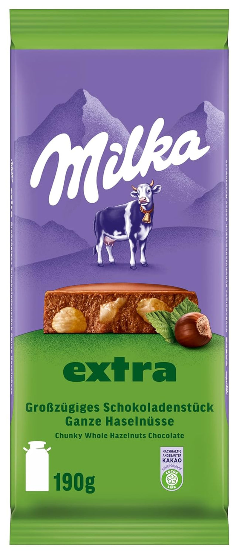 Hela hasselnötter med choklad Milka Extra - Alpin mjölkchoklad med krispiga hela hasselnötter - 12 x 190g