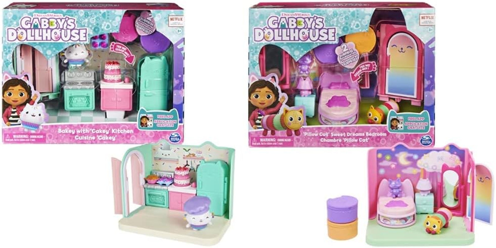 Gabby Dollhouse och Gabby Dollhouse Deluxe Room Sweet Dreams Fluffy Cat Sovrumskudde Katt och 3 tillbehör 3 möbler och 2 överraskningslådor Passar från 3 år och uppåt