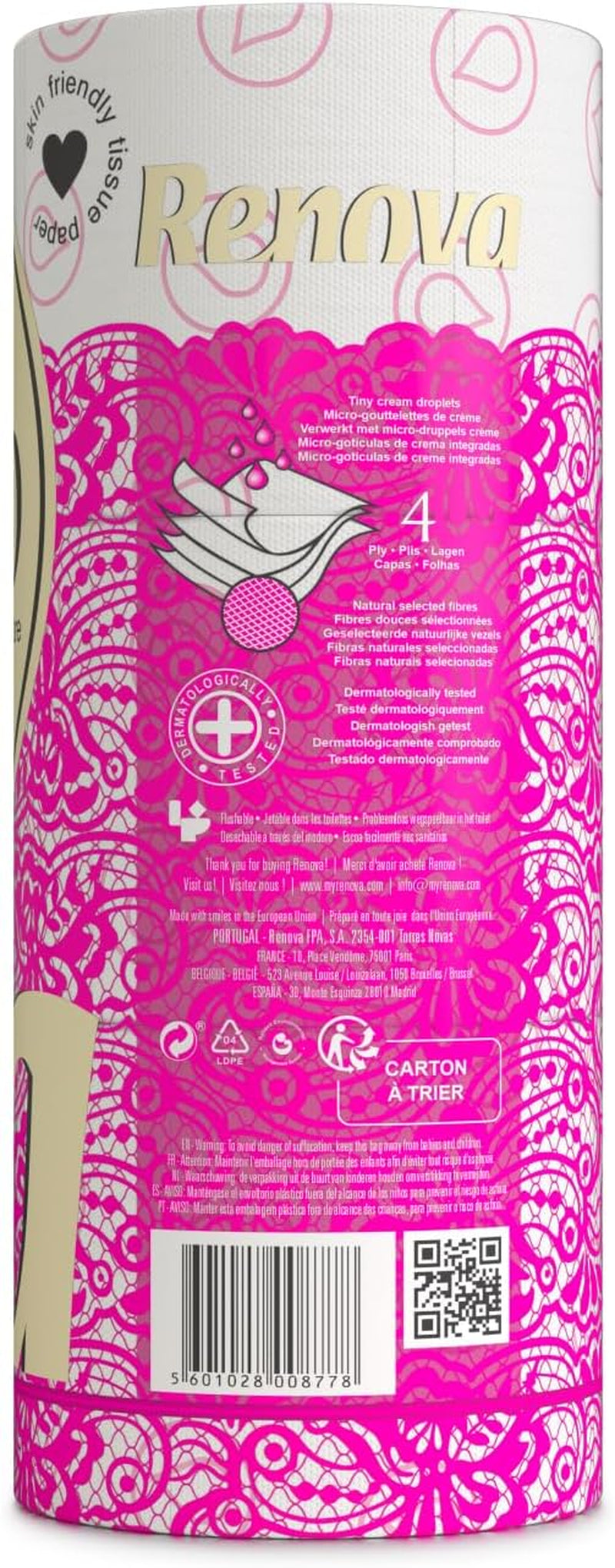 Toalettpapper Renova 4 lager vit dekorerad doftande - 12 rullar rulle Blanco Decorado Perfumado