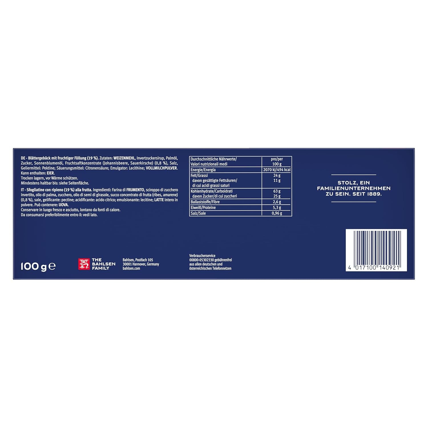 Bahlsen Deloba - 1 förpackning - Smördeg av svarta vinbär och körsbär (1 x 100 g)