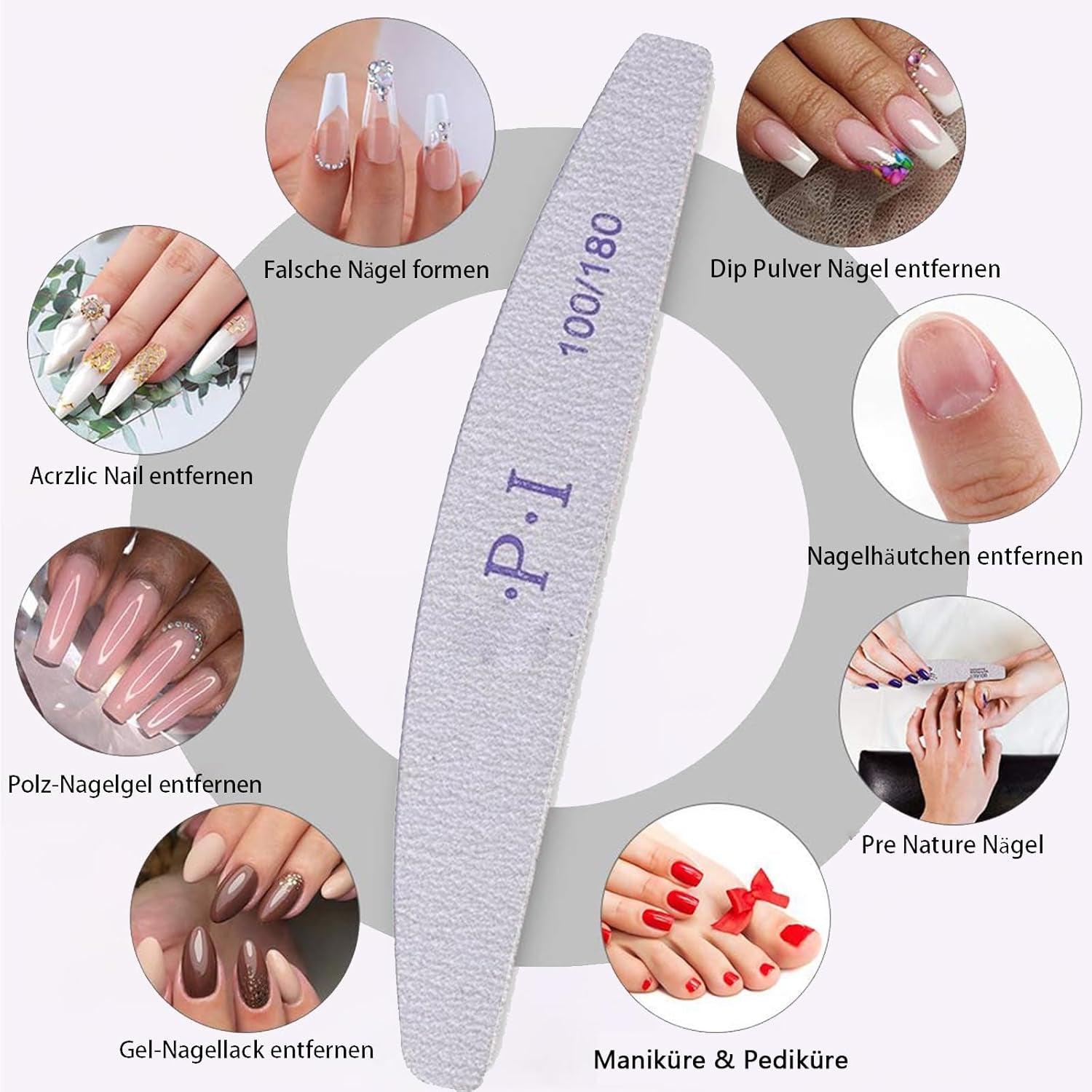 3 st nagelfilsset, nagelfilar för gelnaglar, slitstarka och tvättbara gelnageltillbehör, professionell nagelfil 100/180 med 3 former, vit