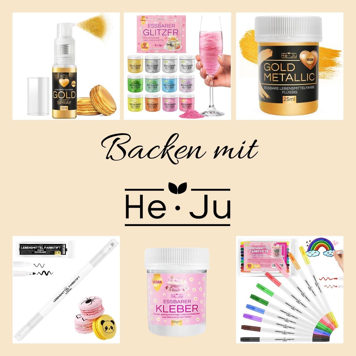 He-Ju Metallic Gold flytande matfärgning 25 ml, ätbart glitter för drycker och mat (Metallic Gold, 25 ml)