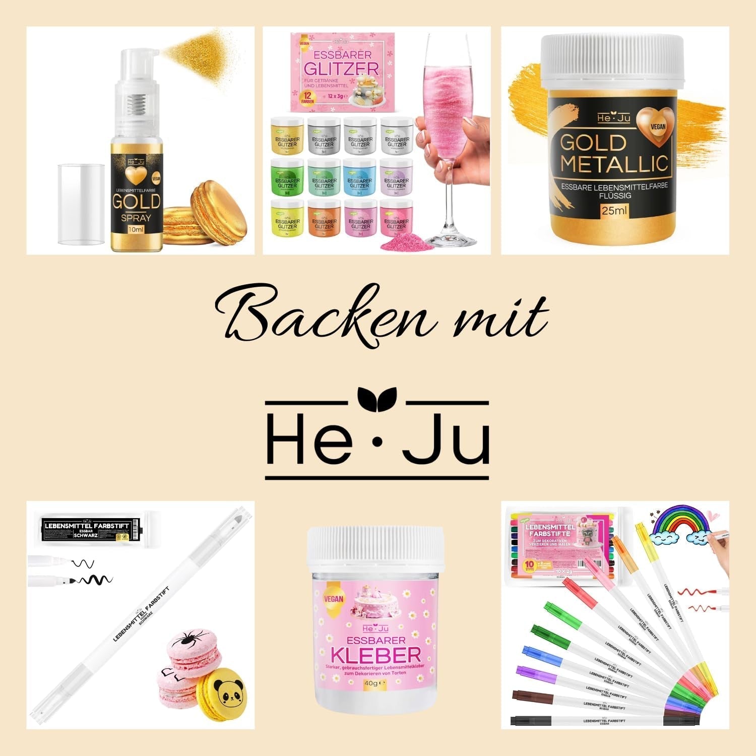 He-Ju Metallic Gold flytande matfärgning 25 ml, ätbart glitter för drycker och mat (Metallic Gold, 25 ml)