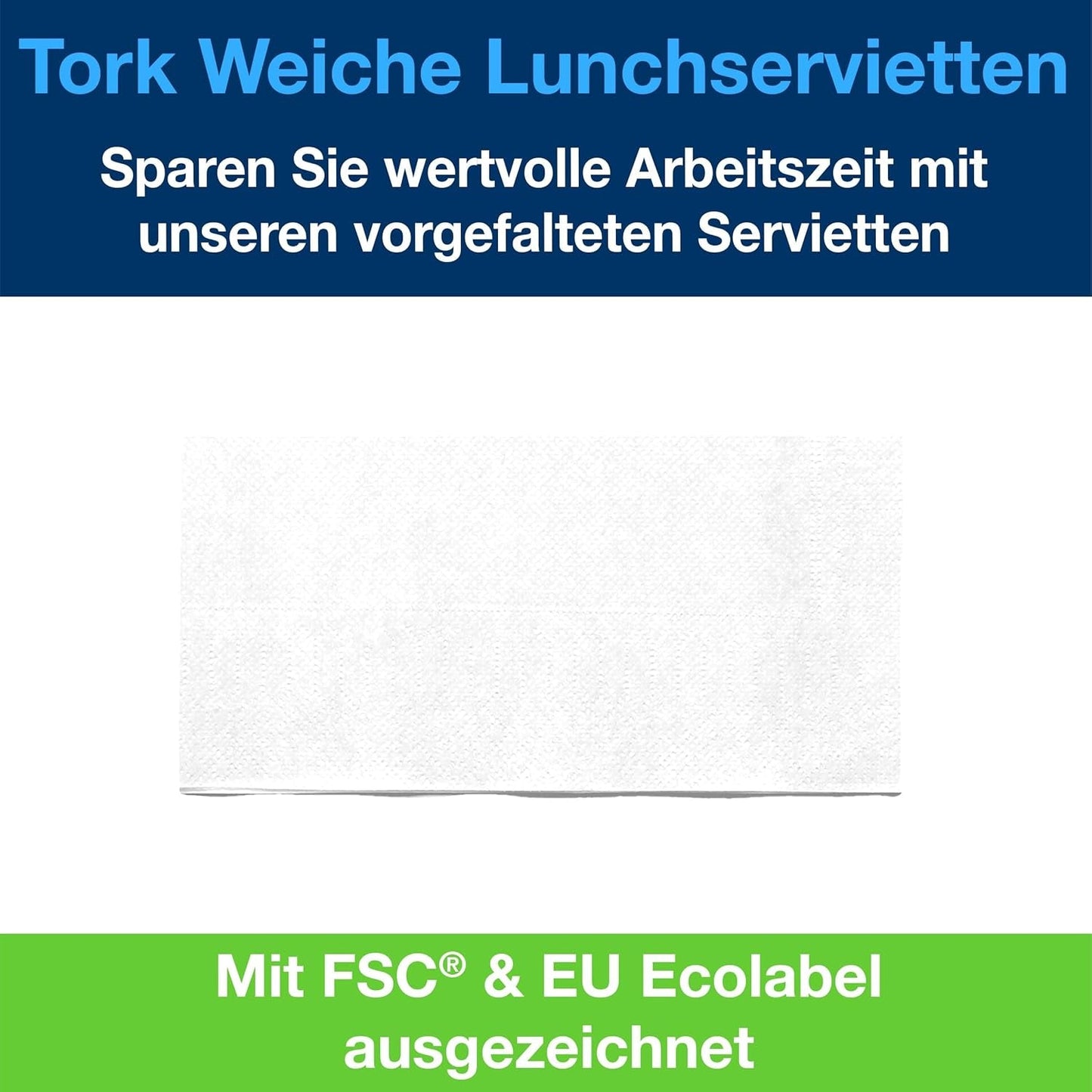 Tork mjuk lunchservett vit, 1/8-vikt, 3 lager, 33 cm × 33 cm, 150 servetter, 477416