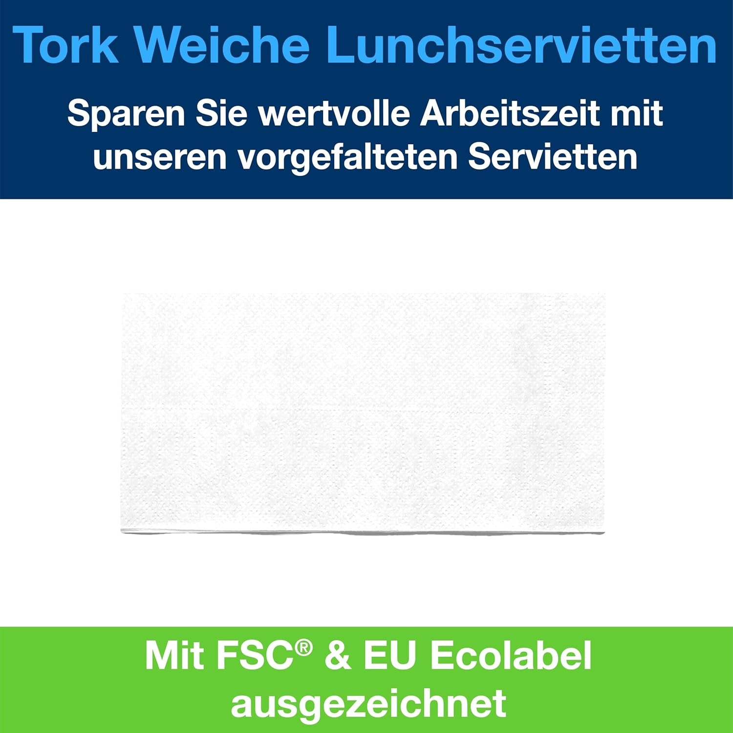 Tork mjuk lunchservett vit, 1/8-vikt, 3 lager, 33 cm × 33 cm, 150 servetter, 477416