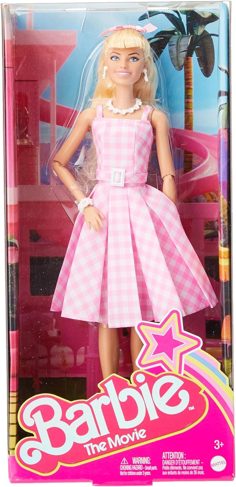 Barbie Doll Filmdockan i rosa och vit klänning och tusensköna halsband Margot Robbie Samlarleksak för 3 år HPJ96