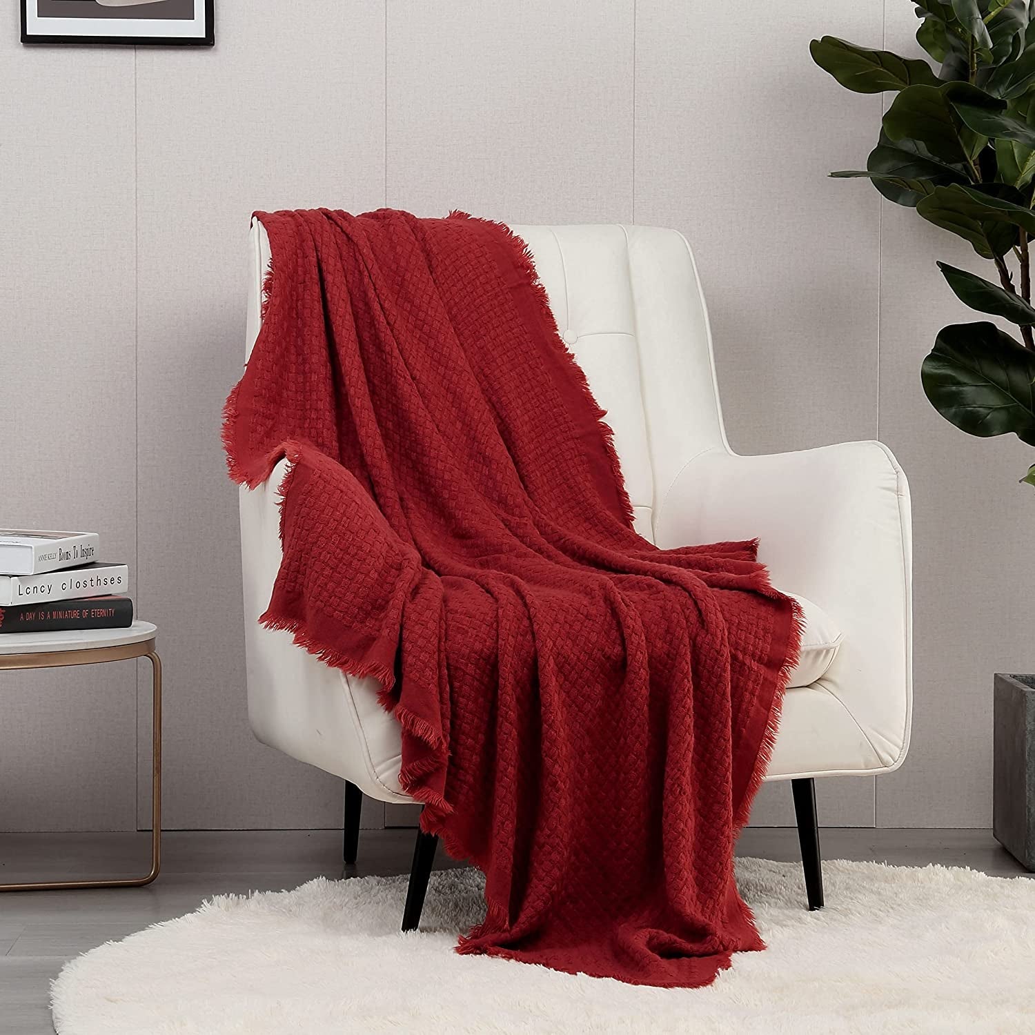 CREVENT roststickad filt för soffa Soffa Stol Säng Heminredning Mjuk Varm Mysig Lätt Vår Sommar Höst (127,8 X 152,4 cm Karamell / Brun / Bränt Orange) CREVENT Sängar och filtar Röd