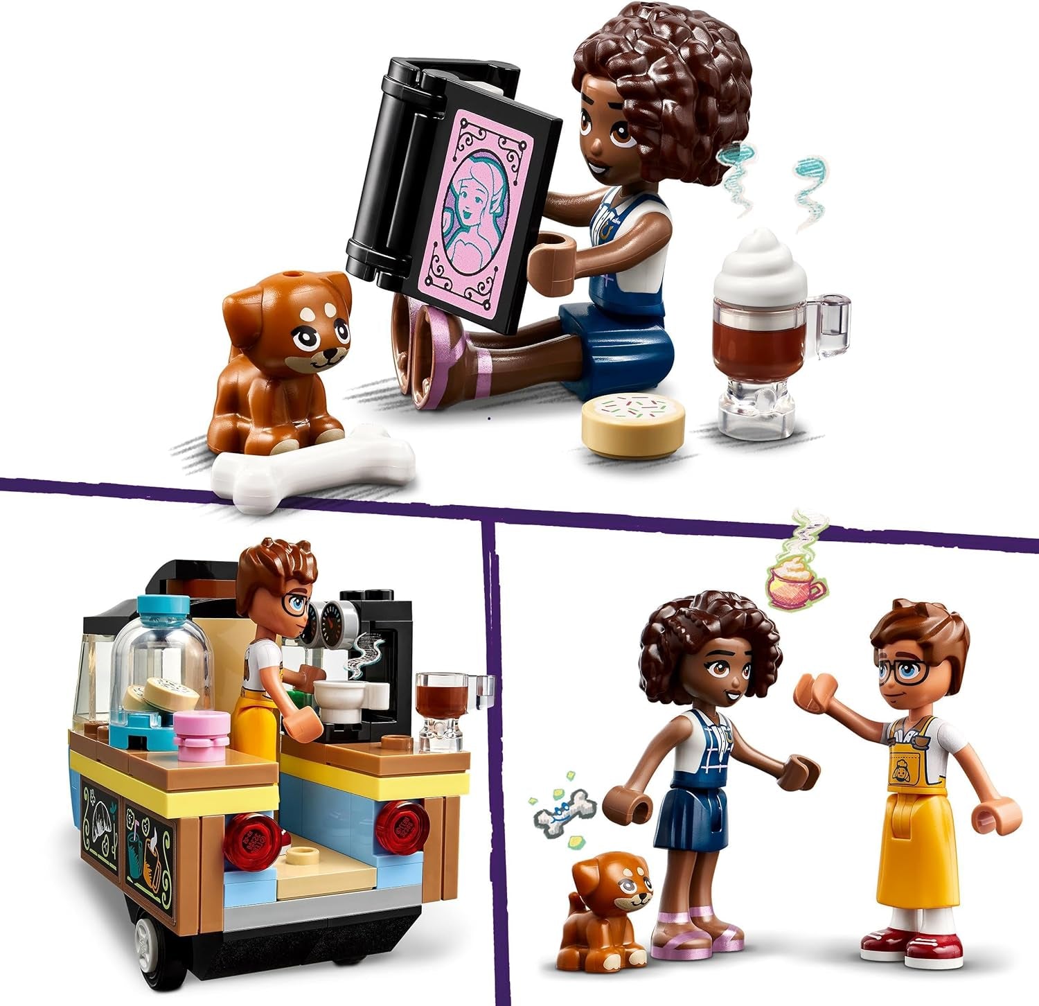 LEGO Friends Rolling Café Liten bakleksak för barn, present till flickor och pojkar 6 år, pedagogisk leksak med Aliya, Jules och Aira the Dog 42606 Byggset Beuche den LEGO-Store