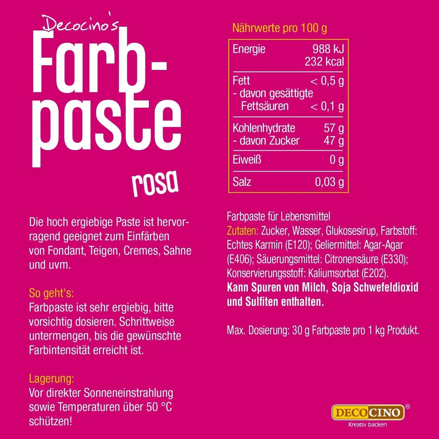 DECOCINO rosa färgpasta - 20 g - Livsmedelsfärg, perfekt för att färga tårtor, fondant och krämer - Fri från azofettsyror och gluten