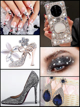 EBANKU Nail Art Strass Kit Multi Design Zubehör Mit 1 Pinzetten 1 Stück Wachsstifte Deko Diamanten Kristalle Perlen Edelsteine ​​Bunt Pferdeaugen Strass Metall Nieten Für Nagel DIY (1 Stück (10Er Pack))