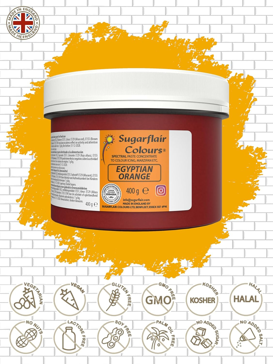 Sugarflair matfärg för pasta, egyptisk apelsin, matfärg för pasta, fondant och marsipan, spektrala koncentrerade färger - 400g