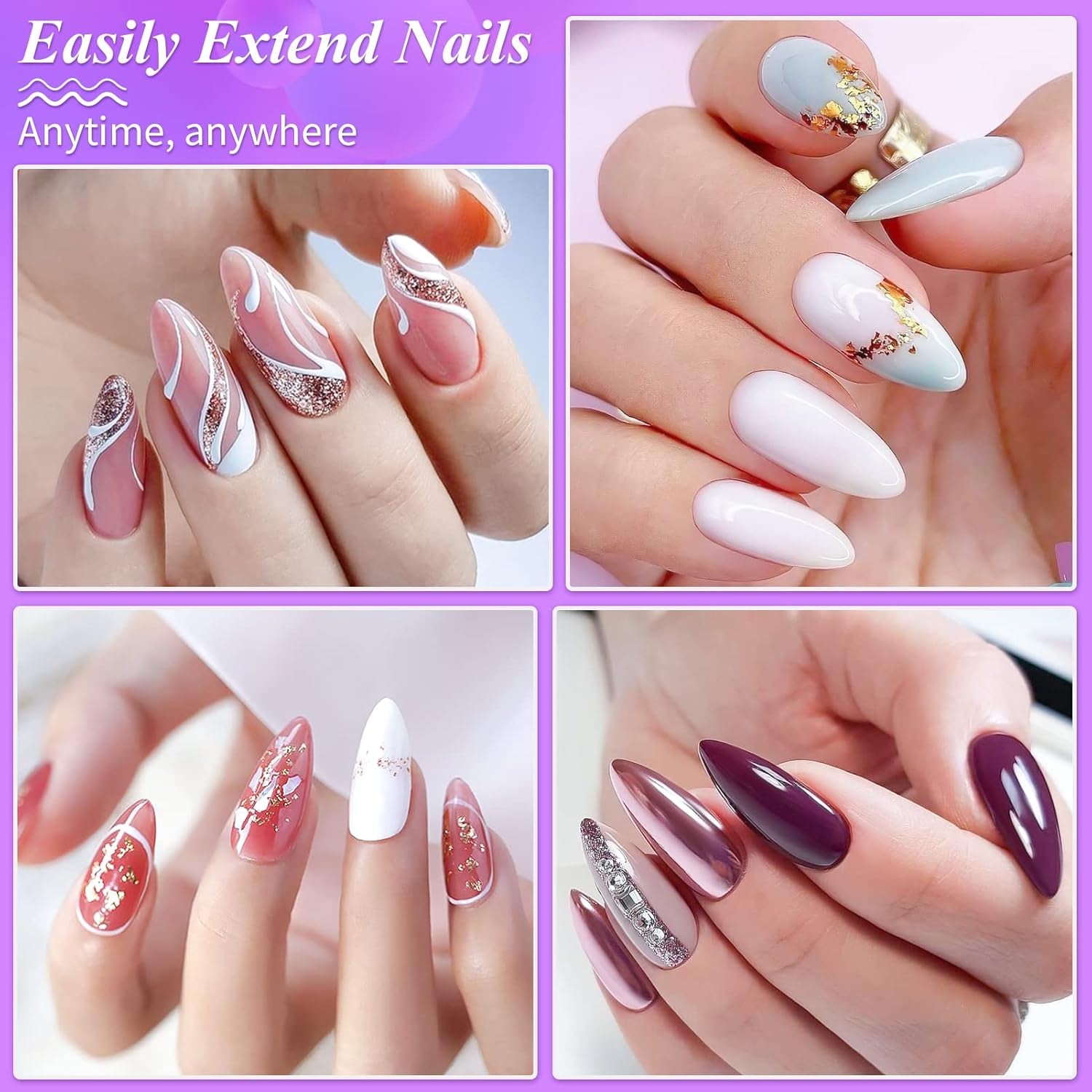 Becellen 500 st konstgjorda nagelspetsar, mjuka gelnagelspetsar, heltäckande, gelnagelspetsar, förpolerade konstgjorda naglar, DIY Nail Art limset (mandlar)