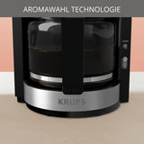 Krups KM3210 Pro Aroma Plus Espressomaskin, 10 koppar, 1,25 L, Håll värmen i 30 minuter, Synligt vattennivåfönster, Anti-droppsystem, Svart med applikationer i rostfritt stål