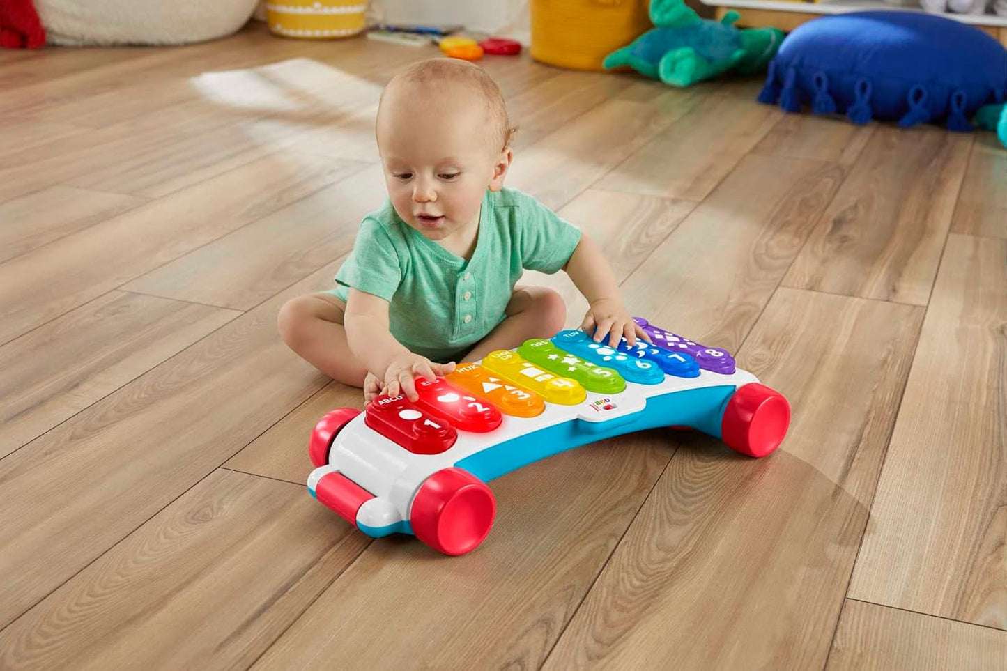 Fisher-Price Light-up jättexylofon - elektroniskt musikinstrument att dra med i sånger med lärande innehåll, för barn, småbarn från 9 månader, flerfärgad, version: franska, HJK40 Jucarii Bebe Naty Shop
