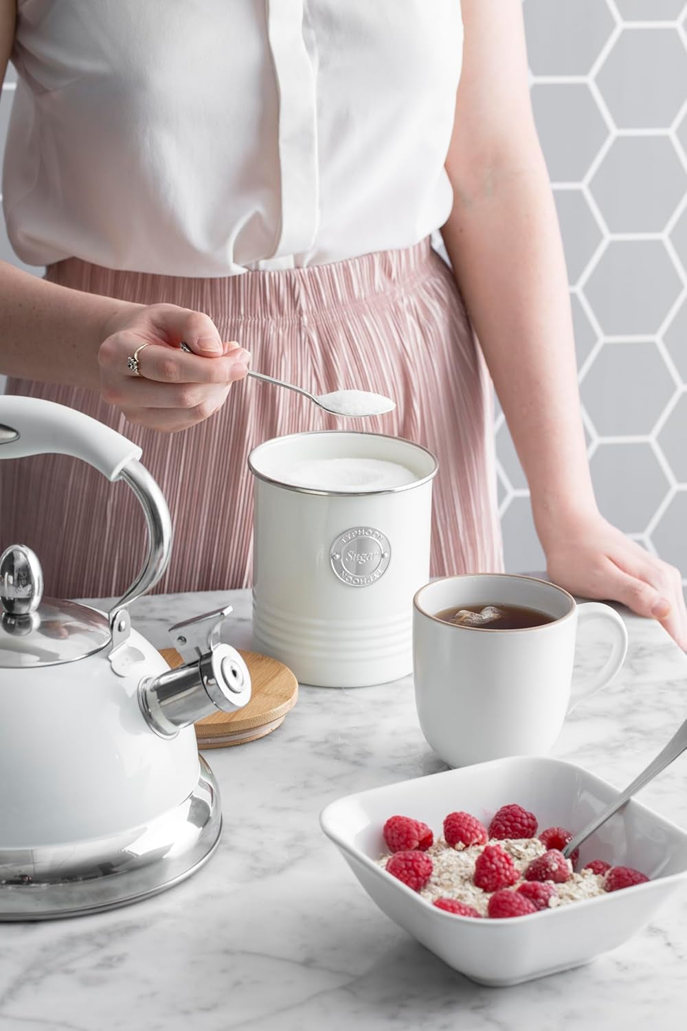 LIVING samling, sockerskål med lock | grädde pastell | förvaringsbox 1 L kök för socker | sockerbehållare av stål med lock | Bambu lufttäta förvaringsburkar med lock Naty Shop Food förvaringslådor