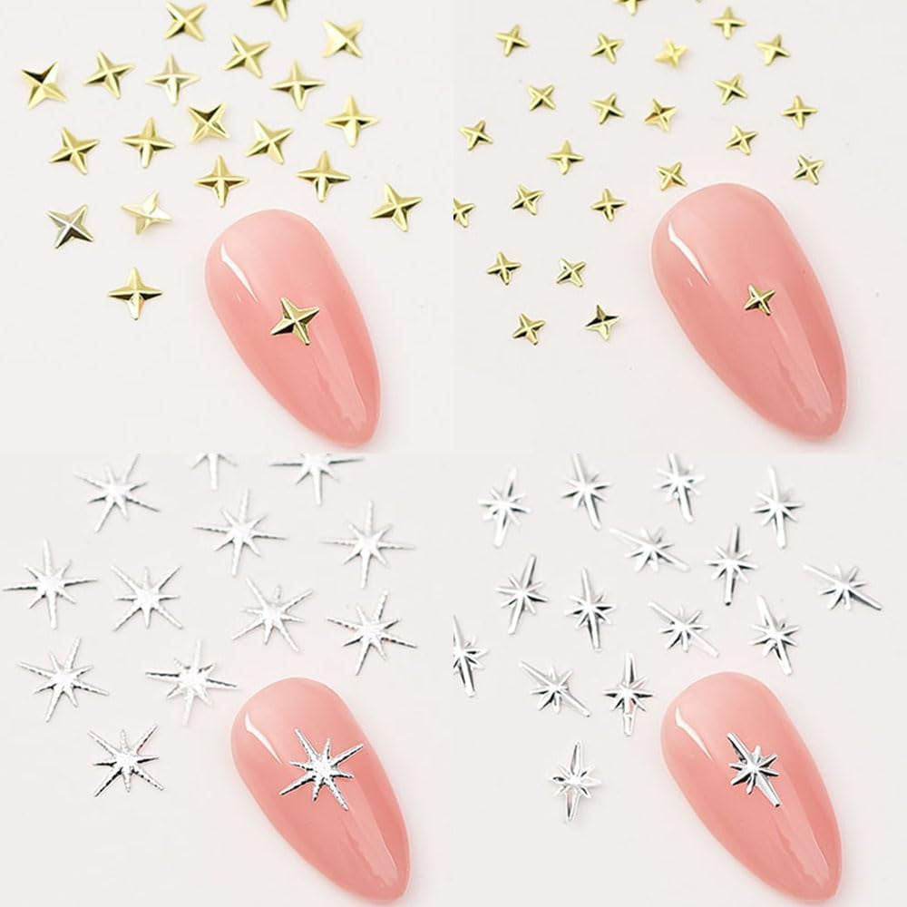 120 st Guld-Silver Star Nail Charms Star Y2K Nails Metal Star Nail Charms Blandade storlekar Nagelskruvar Star Nail Design Nail Art 3D Star Charms Nageldekoration Nagelberlocker Nageltillbehör