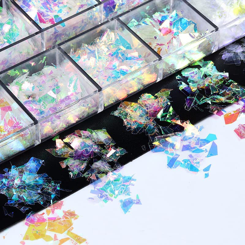 JMEOWIO Nail Glitter 12 Grids Mermaid Nail Art Dekoration Tillbehör Nageldesign